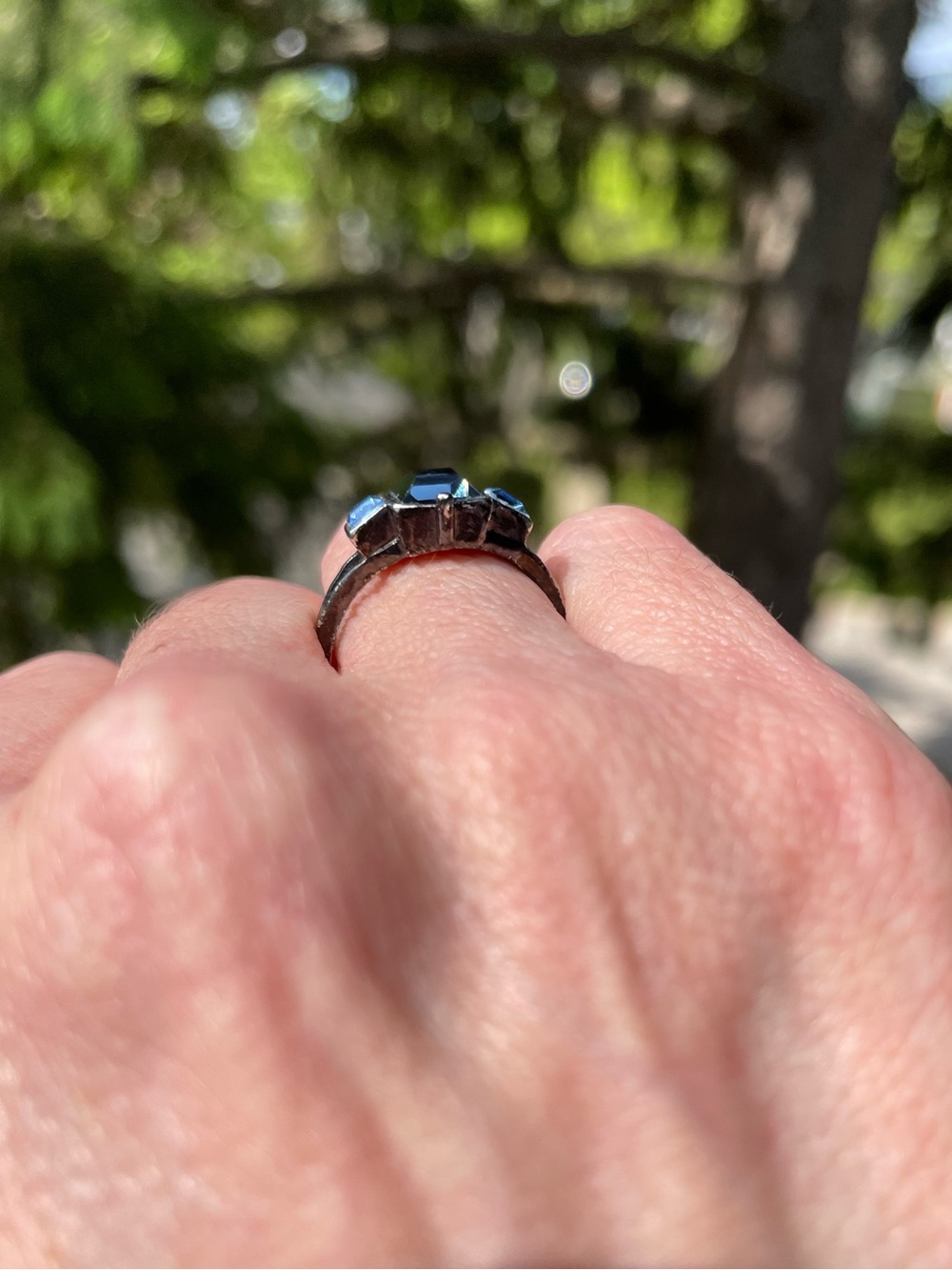 Elegant Cocktail Ring with Dark and Light Blue Stones in Dark Metal Finish, 7 - Picture 8 of 12